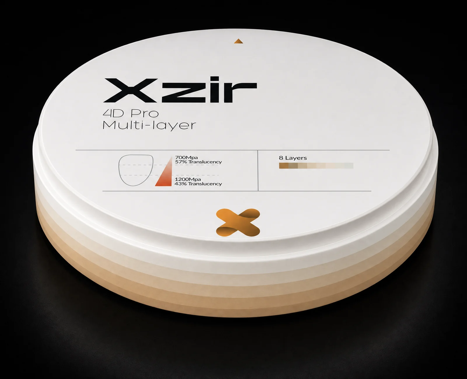 Xzir 4D Pro multilayer zirconia disc with its layered edge